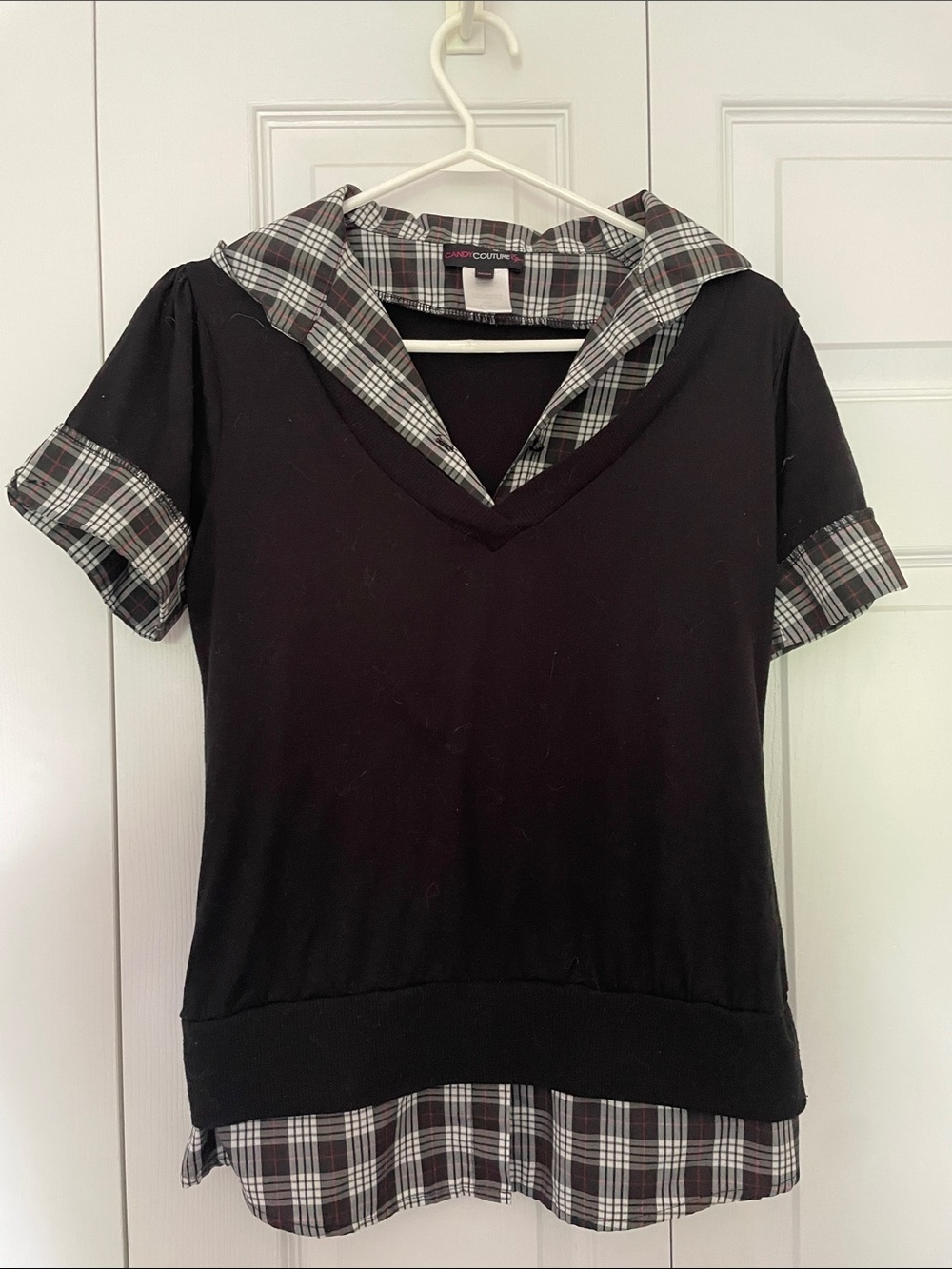 Black Layered top V-Neck Plaid twofer undershirt grunge